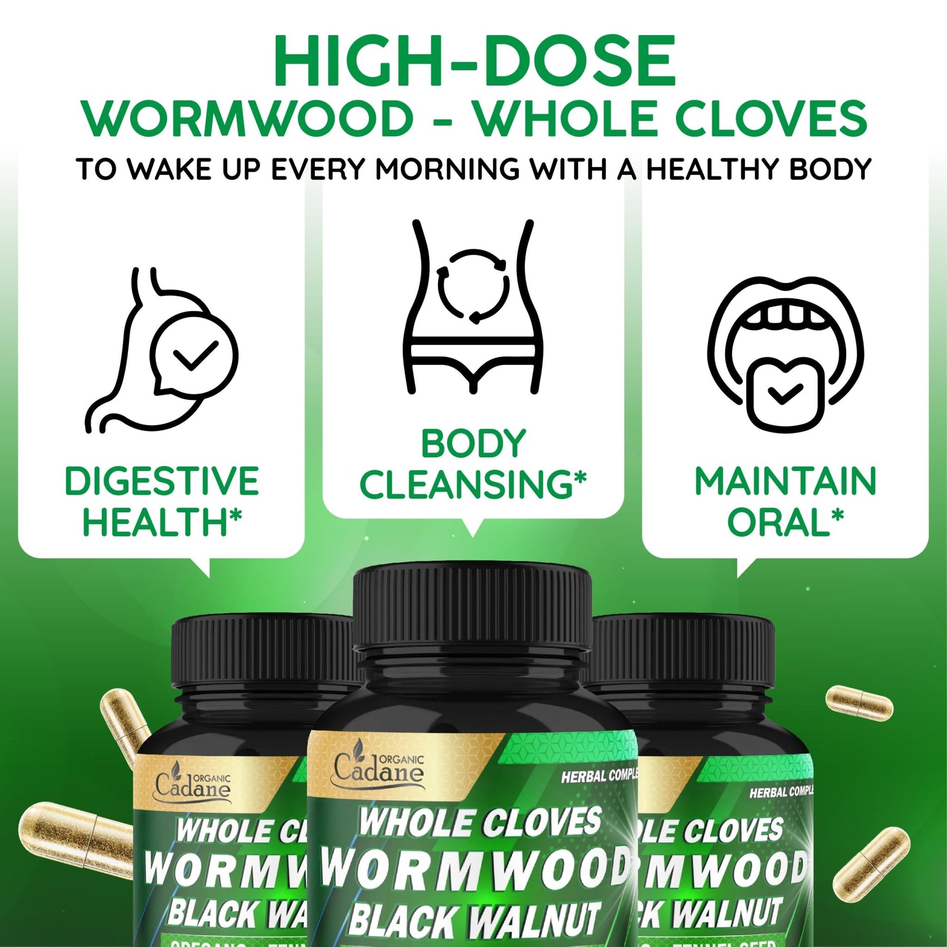 Cadane Wormwood Whole Cloves Black Walnut with Ginger, Garlic, Oregano, Fennel & Black Pepper | Digestive & Wellness Support | 120 Capsules – 60-Day - dailyvitalstore