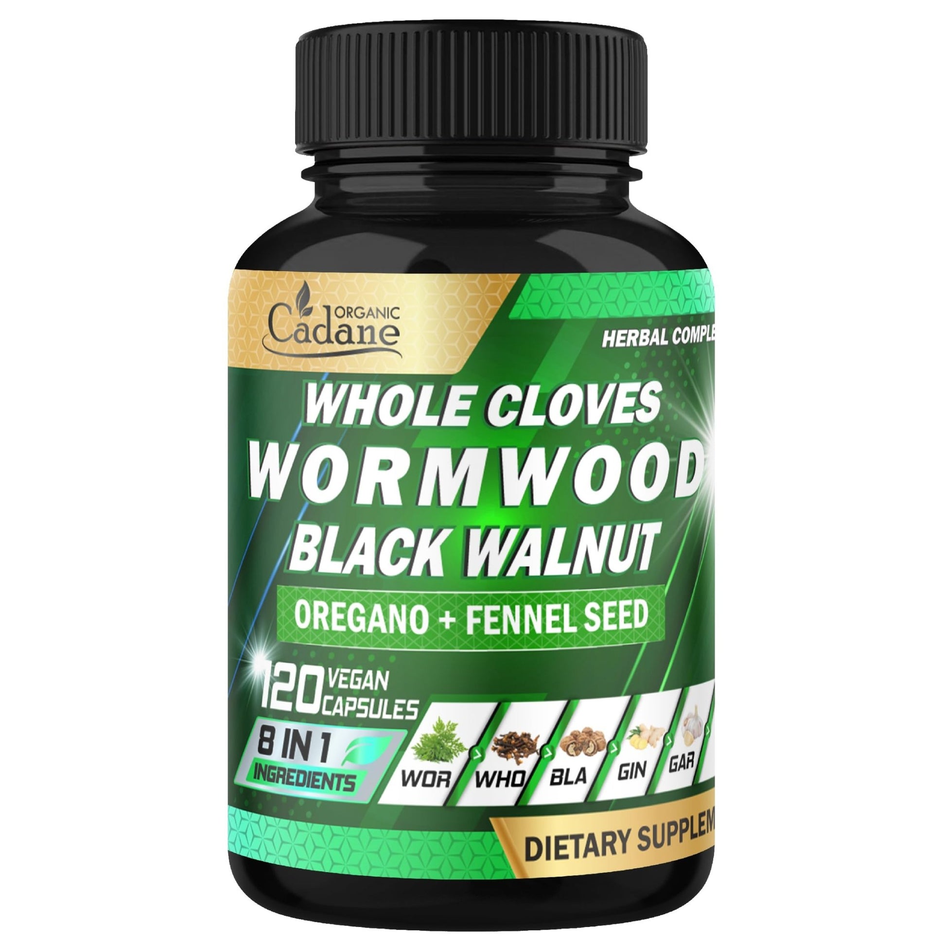 Cadane Wormwood Whole Cloves Black Walnut with Ginger, Garlic, Oregano, Fennel & Black Pepper | Digestive & Wellness Support | 120 Capsules – 60-Day - dailyvitalstore