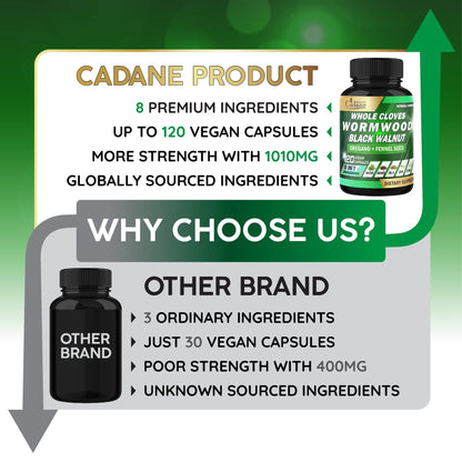 Cadane Wormwood Whole Cloves Black Walnut with Ginger, Garlic, Oregano, Fennel & Black Pepper | Digestive & Wellness Support | 120 Capsules – 60-Day - dailyvitalstore