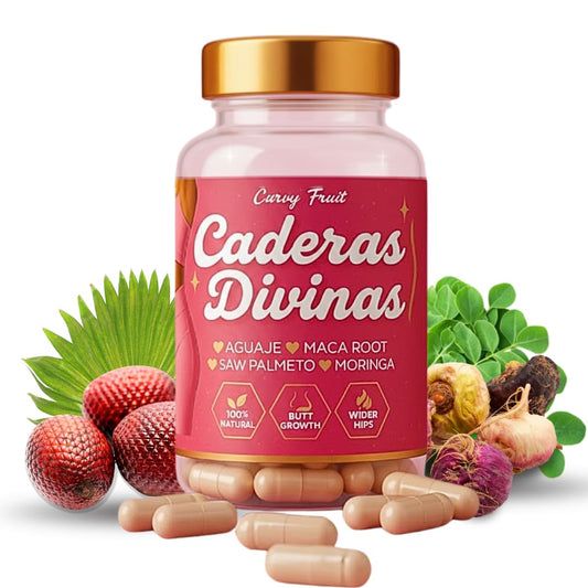 Caderas Divinas : Bigger Booty & Wider Hips – Aguaje + Maca Pills with Moringa & Saw Palmetto – 4 Super Ingredients for Natural Curve Growth – by CurvyFruit – 60 Capsules - dailyvitalstore