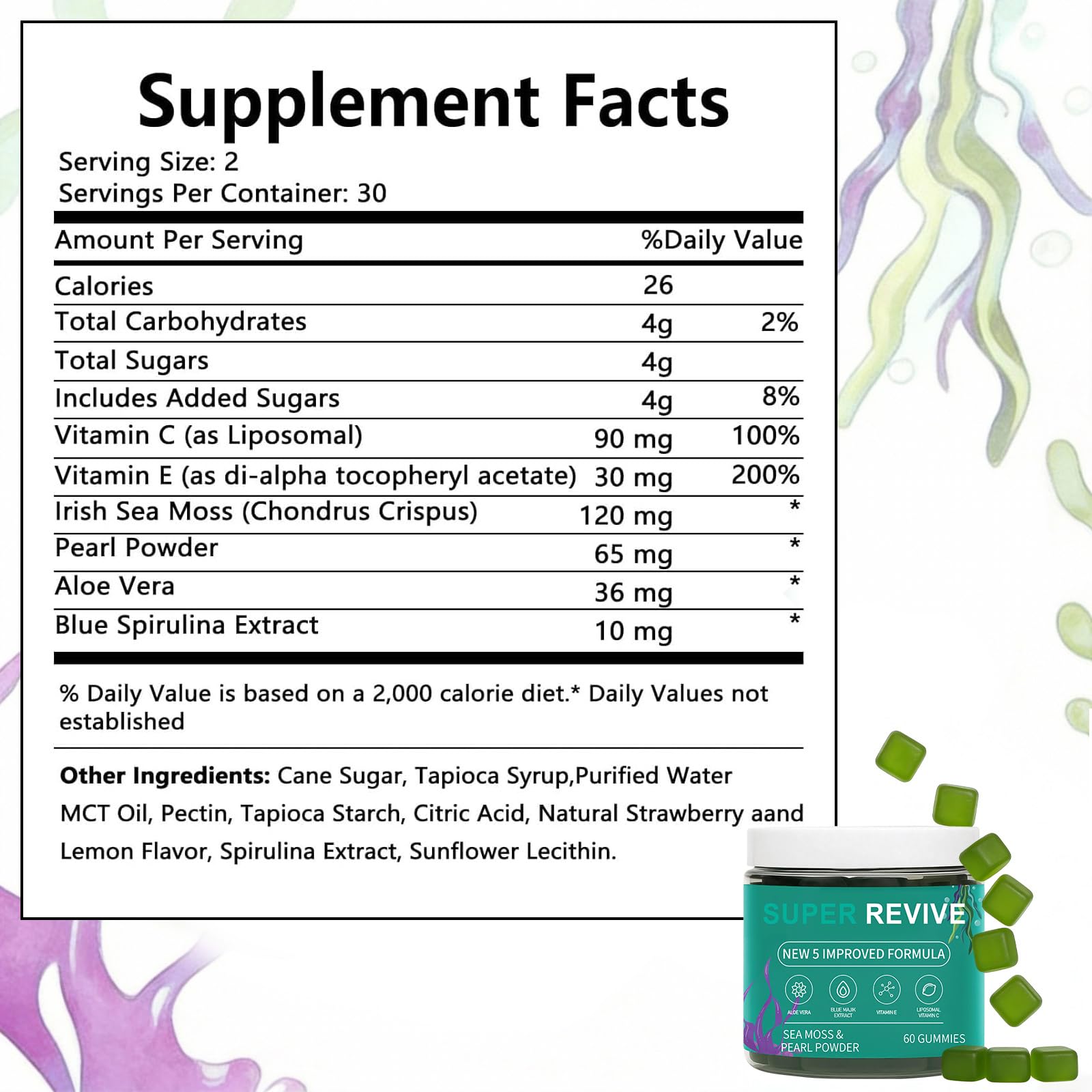 caicieter Super Revive Gummies for Hair Loss - Sea Moss Gummies with Vitamin C, E, Aloe Vera & Pearl Powder Glow, Promotes Thicker, Fuller & Stronger Hair - 60 Count - dailyvitalstore