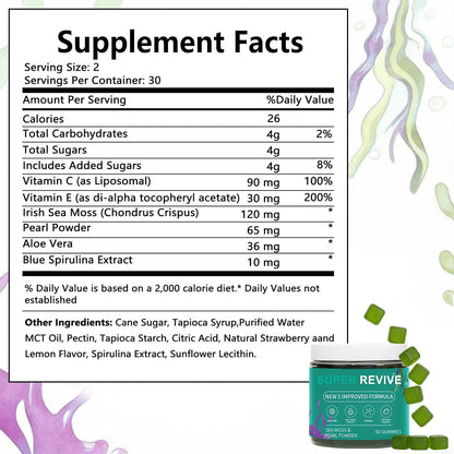 caicieter Super Revive Gummies for Hair Loss - Sea Moss Gummies with Vitamin C, E, Aloe Vera & Pearl Powder Glow, Promotes Thicker, Fuller & Stronger Hair - 60 Count - dailyvitalstore