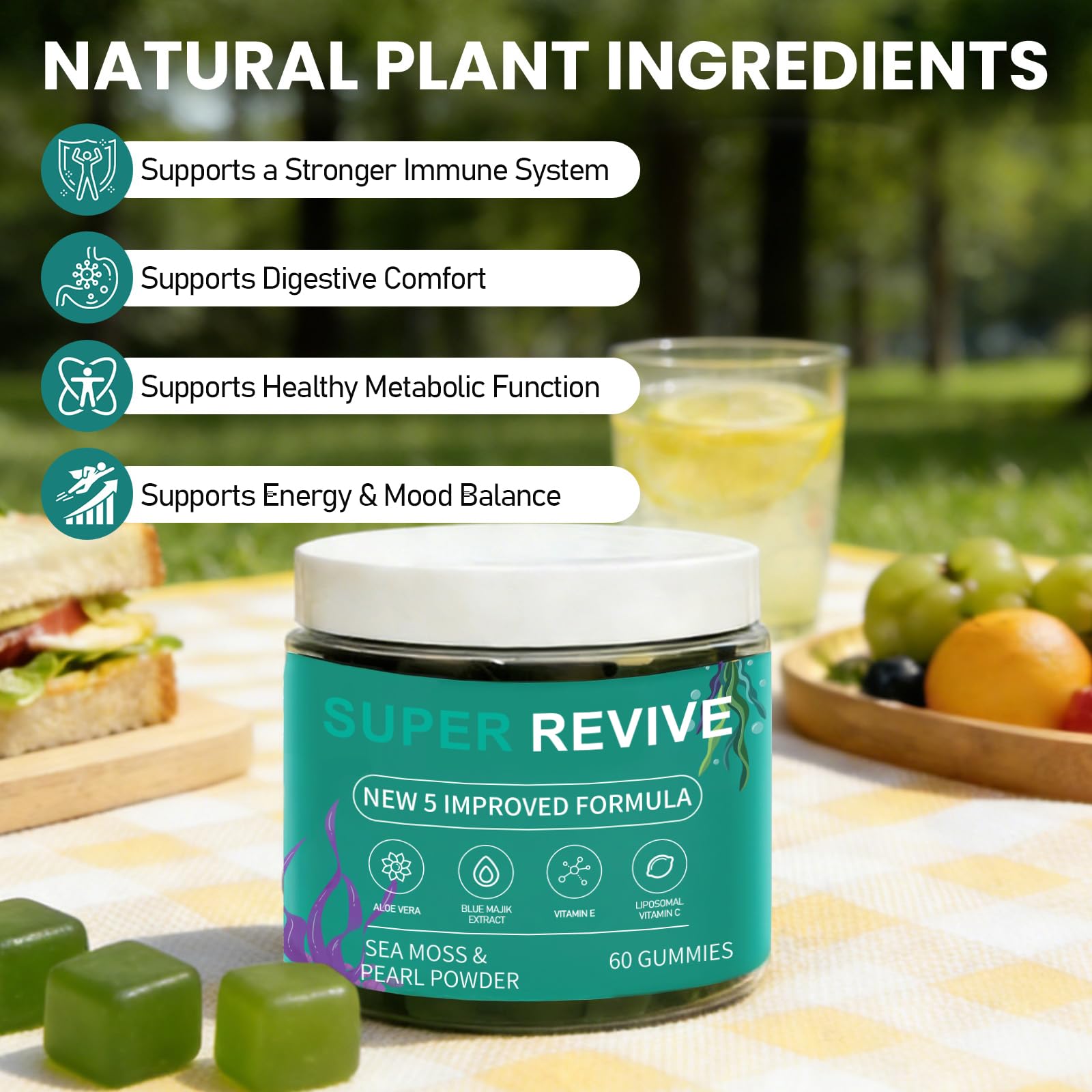 caicieter Super Revive Gummies for Hair Loss - Sea Moss Gummies with Vitamin C, E, Aloe Vera & Pearl Powder Glow, Promotes Thicker, Fuller & Stronger Hair - 60 Count - dailyvitalstore