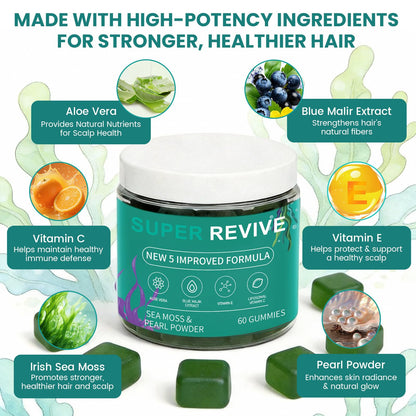caicieter Super Revive Gummies for Hair Loss - Sea Moss Gummies with Vitamin C, E, Aloe Vera & Pearl Powder Glow, Promotes Thicker, Fuller & Stronger Hair - 60 Count - dailyvitalstore