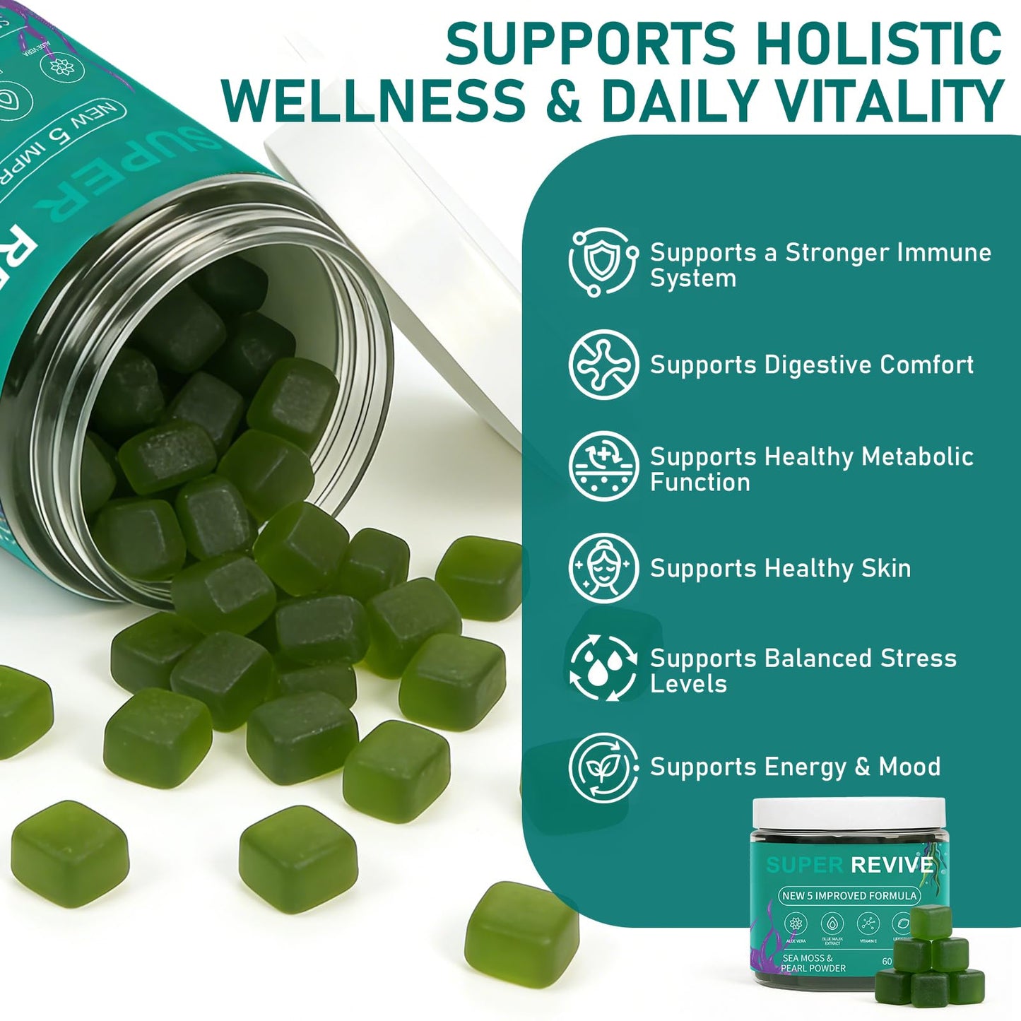 caicieter Super Revive Gummies for Hair Loss - Sea Moss Gummies with Vitamin C, E, Aloe Vera & Pearl Powder Glow, Promotes Thicker, Fuller & Stronger Hair - 60 Count - dailyvitalstore