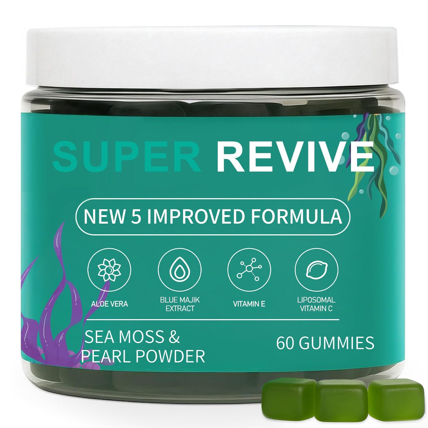 caicieter Super Revive Gummies for Hair Loss - Sea Moss Gummies with Vitamin C, E, Aloe Vera & Pearl Powder Glow, Promotes Thicker, Fuller & Stronger Hair - 60 Count - dailyvitalstore