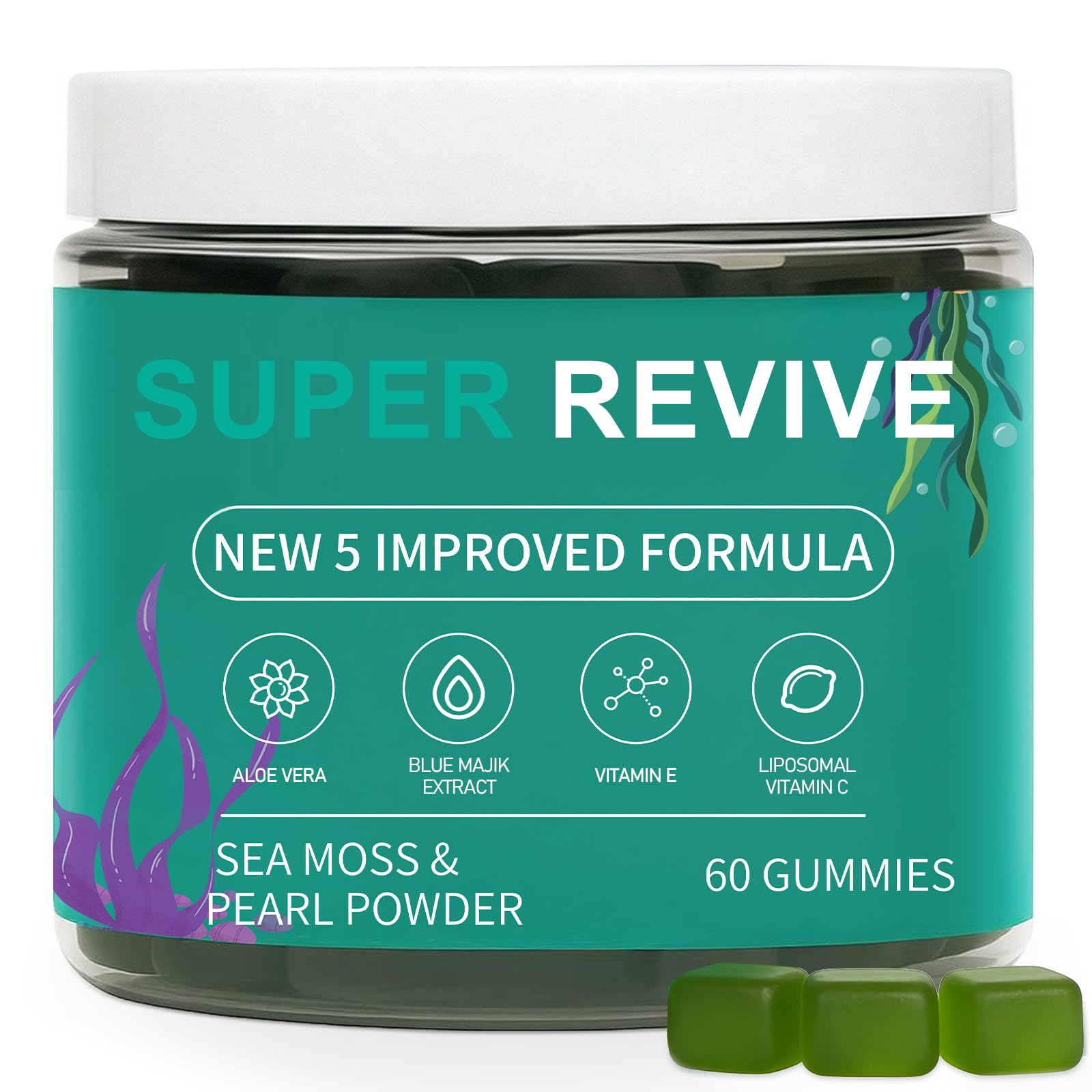 caicieter Super Revive Gummies for Hair Loss - Sea Moss Gummies with Vitamin C, E, Aloe Vera & Pearl Powder Glow, Promotes Thicker, Fuller & Stronger Hair - 60 Count - dailyvitalstore