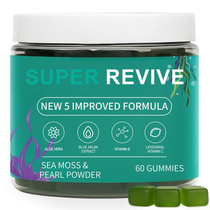 caicieter Super Revive Gummies for Hair Loss - Sea Moss Gummies with Vitamin C, E, Aloe Vera & Pearl Powder Glow, Promotes Thicker, Fuller & Stronger Hair - 60 Count - dailyvitalstore