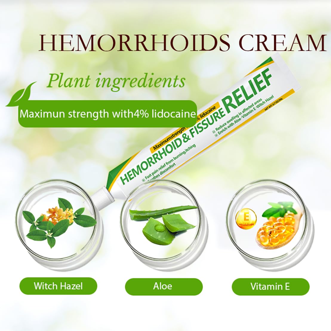 CainNeks Hemorrhoid & Fissure Relief Ointment 20g– 4% Lidocaine Maximum Strength Hemorrhoid Cream, Fast Itching Burning Swelling Relief, Herbs Fast Acting Ingredients. 0.7 oz. - dailyvitalstore