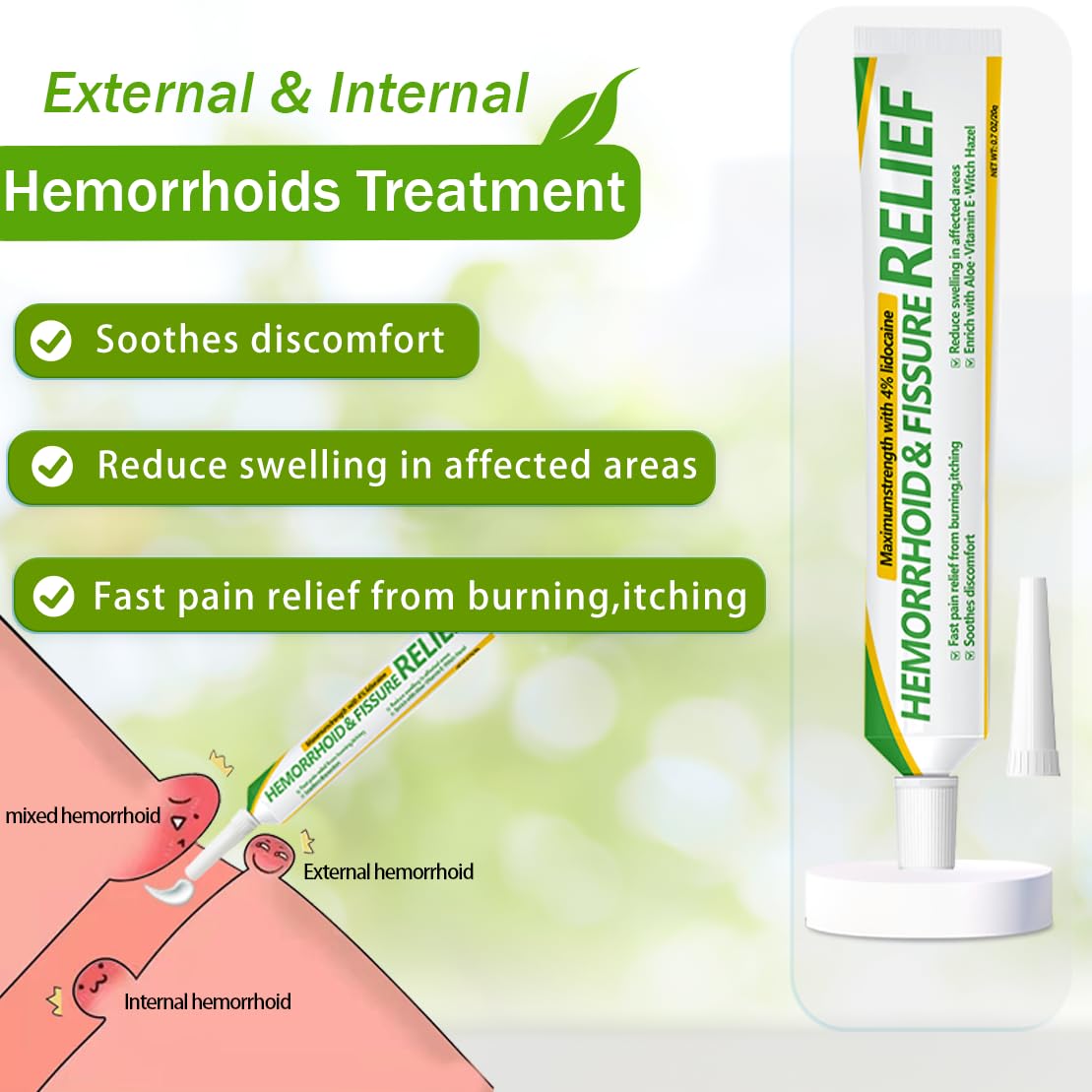 CainNeks Hemorrhoid & Fissure Relief Ointment 20g– 4% Lidocaine Maximum Strength Hemorrhoid Cream, Fast Itching Burning Swelling Relief, Herbs Fast Acting Ingredients. 0.7 oz. - dailyvitalstore