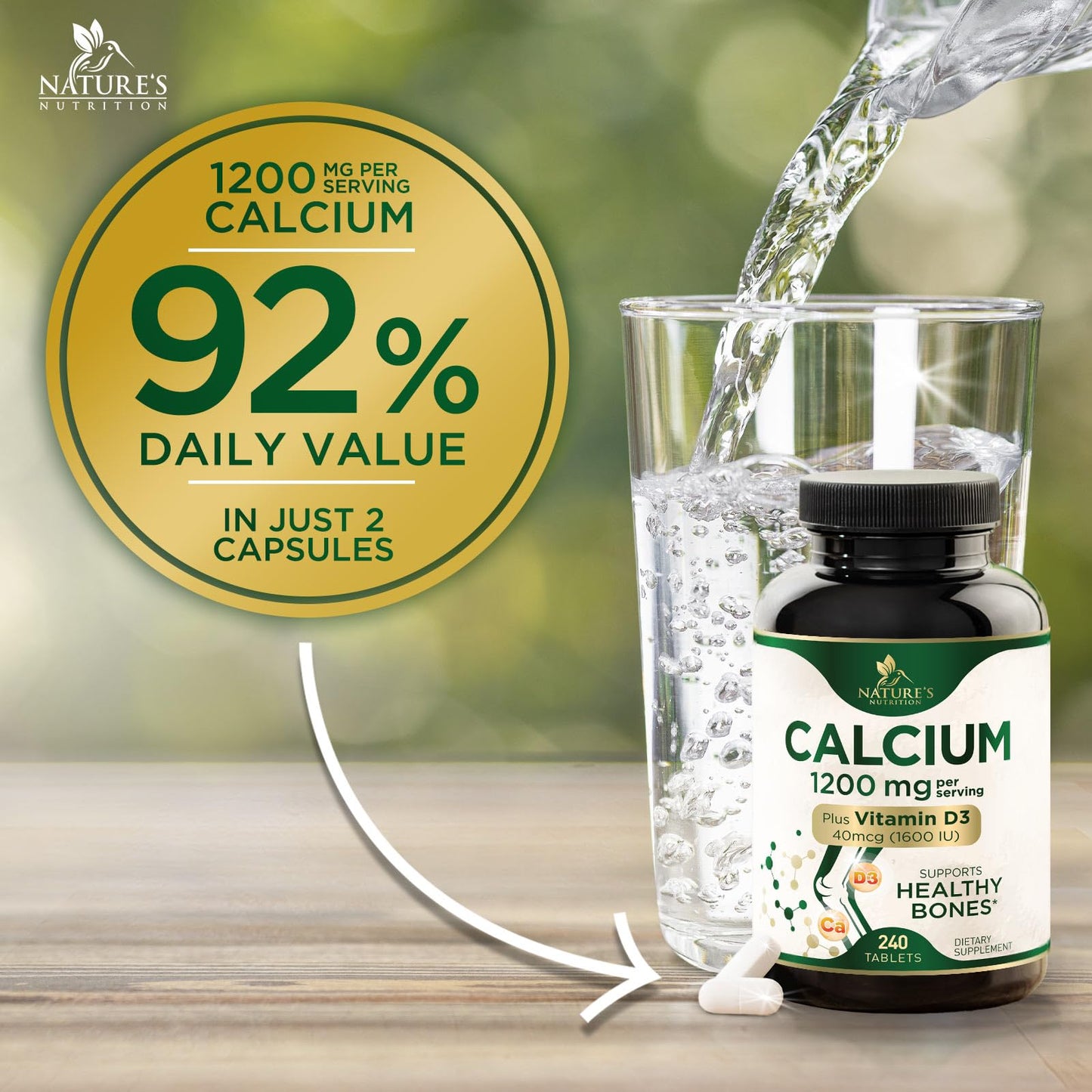 Calcium 1200 mg with Vitamin D3 - Per Serving - Bone Health Supplement - Vitamin D & Calcium Supplements for Women & Men - Bone Strength Support - dailyvitalstore