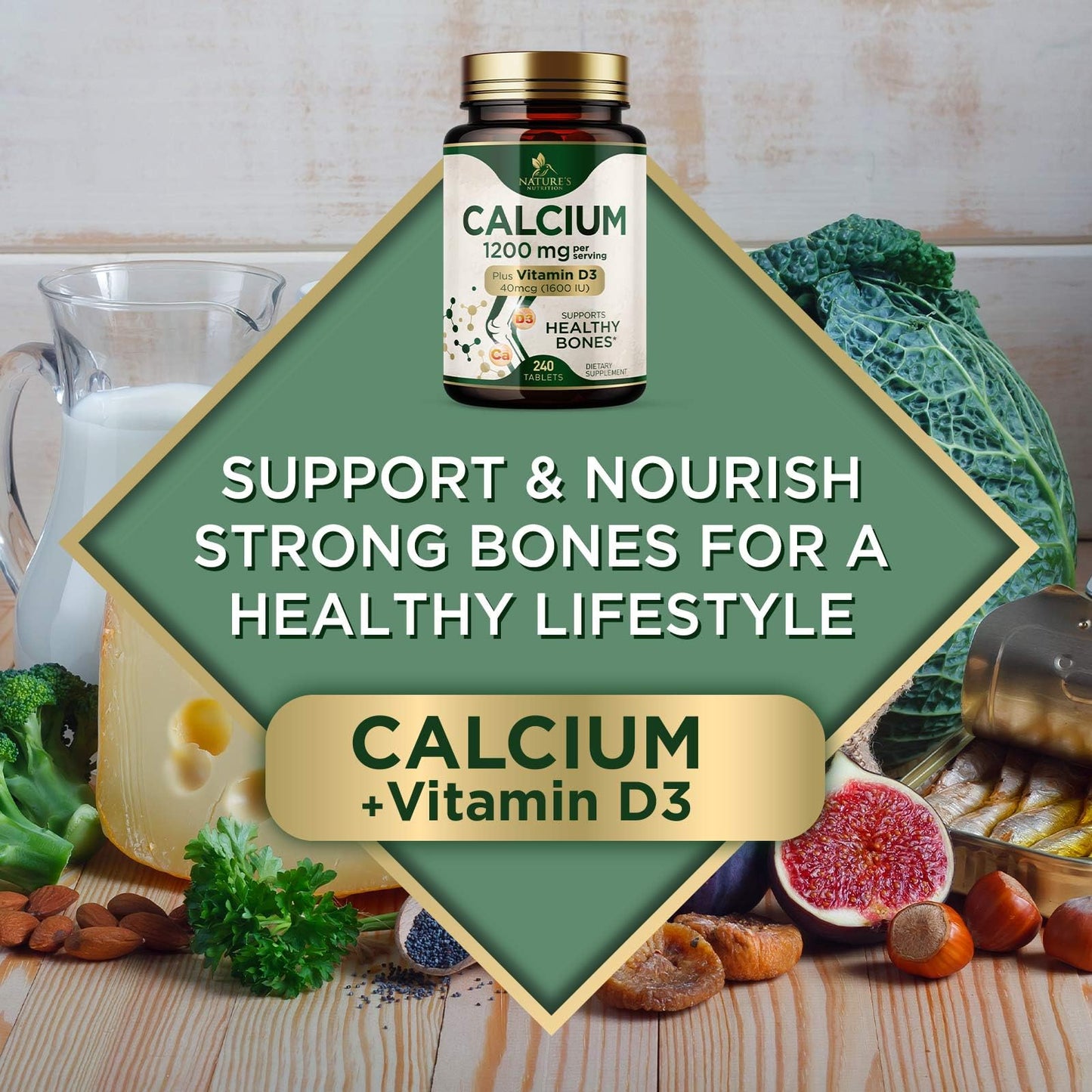 Calcium 1200 mg with Vitamin D3 - Per Serving - Bone Health Supplement - Vitamin D & Calcium Supplements for Women & Men - Bone Strength Support - dailyvitalstore