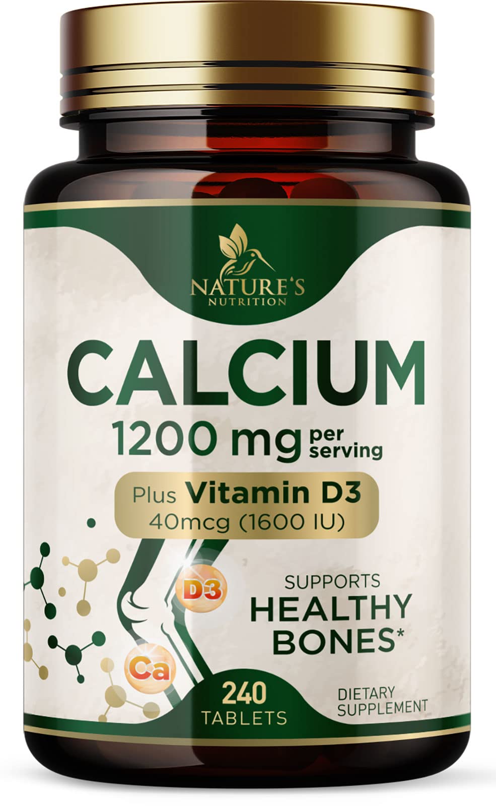 Calcium 1200 mg with Vitamin D3 - Per Serving - Bone Health Supplement - Vitamin D & Calcium Supplements for Women & Men - Bone Strength Support - dailyvitalstore