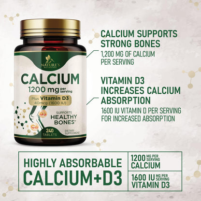 Calcium 1200 mg with Vitamin D3 - Per Serving - Bone Health Supplement - Vitamin D & Calcium Supplements for Women & Men - Bone Strength Support - dailyvitalstore