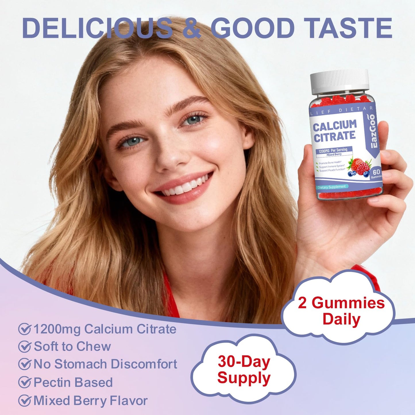 Calcium Citrate Gummies, Chewable 1200mg Calcium Gummies for Women & Men, Calcium Supplement for Muscle & Immune Support, - dailyvitalstore
