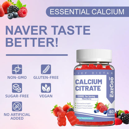 Calcium Citrate Gummies, Chewable 1200mg Calcium Gummies for Women & Men, Calcium Supplement for Muscle & Immune Support, - dailyvitalstore