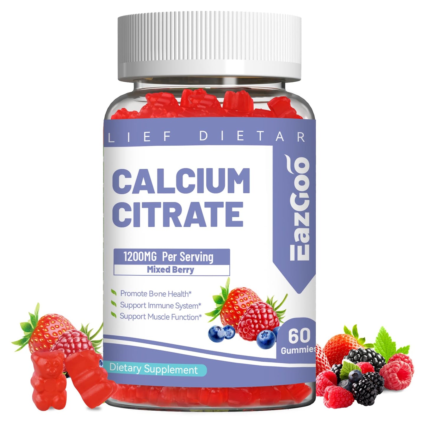 Calcium Citrate Gummies, Chewable 1200mg Calcium Gummies for Women & Men, Calcium Supplement for Muscle & Immune Support, - dailyvitalstore