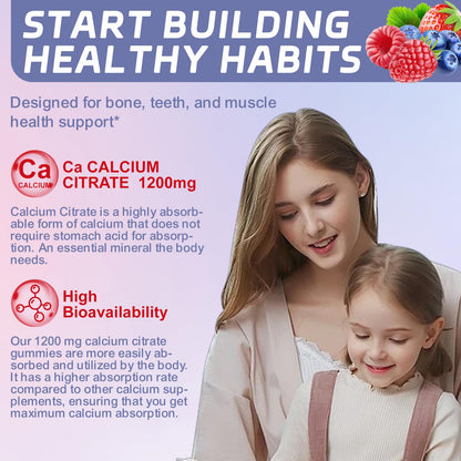 Calcium Citrate Gummies, Chewable 1200mg Calcium Gummies for Women & Men, Calcium Supplement for Muscle & Immune Support, - dailyvitalstore