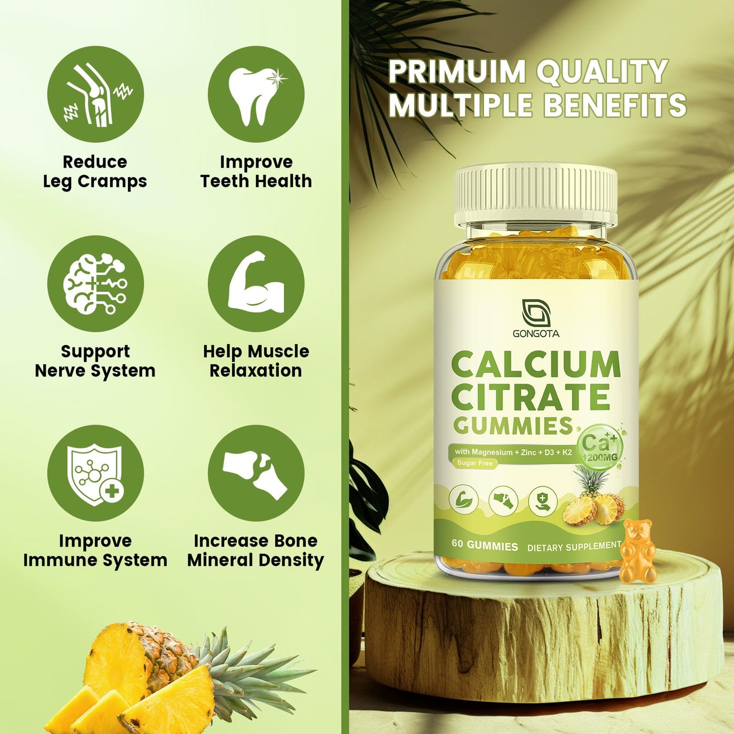 Calcium Citrate Gummies for Women, 1200mg Calcium Citrate Magnesium with Vitamin C D3 K2, Absorption Calcium Supplements for Bone, Muscle, Immune, Sugar Free (120Count) - dailyvitalstore