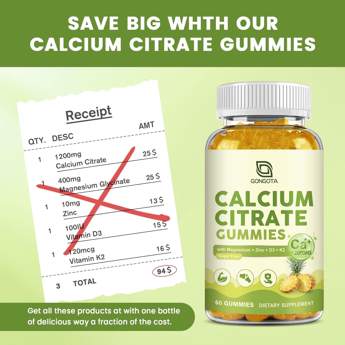 Calcium Citrate Gummies for Women, 1200mg Calcium Citrate Magnesium with Vitamin C D3 K2, Absorption Calcium Supplements for Bone, Muscle, Immune, Sugar Free (120Count) - dailyvitalstore