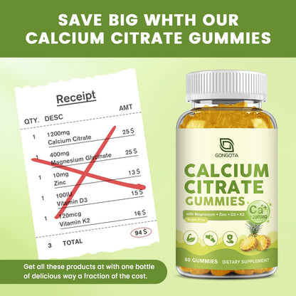 Calcium Citrate Gummies for Women, 1200mg Calcium Citrate Magnesium with Vitamin C D3 K2, Absorption Calcium Supplements for Bone, Muscle, Immune, Sugar Free (120Count) - dailyvitalstore