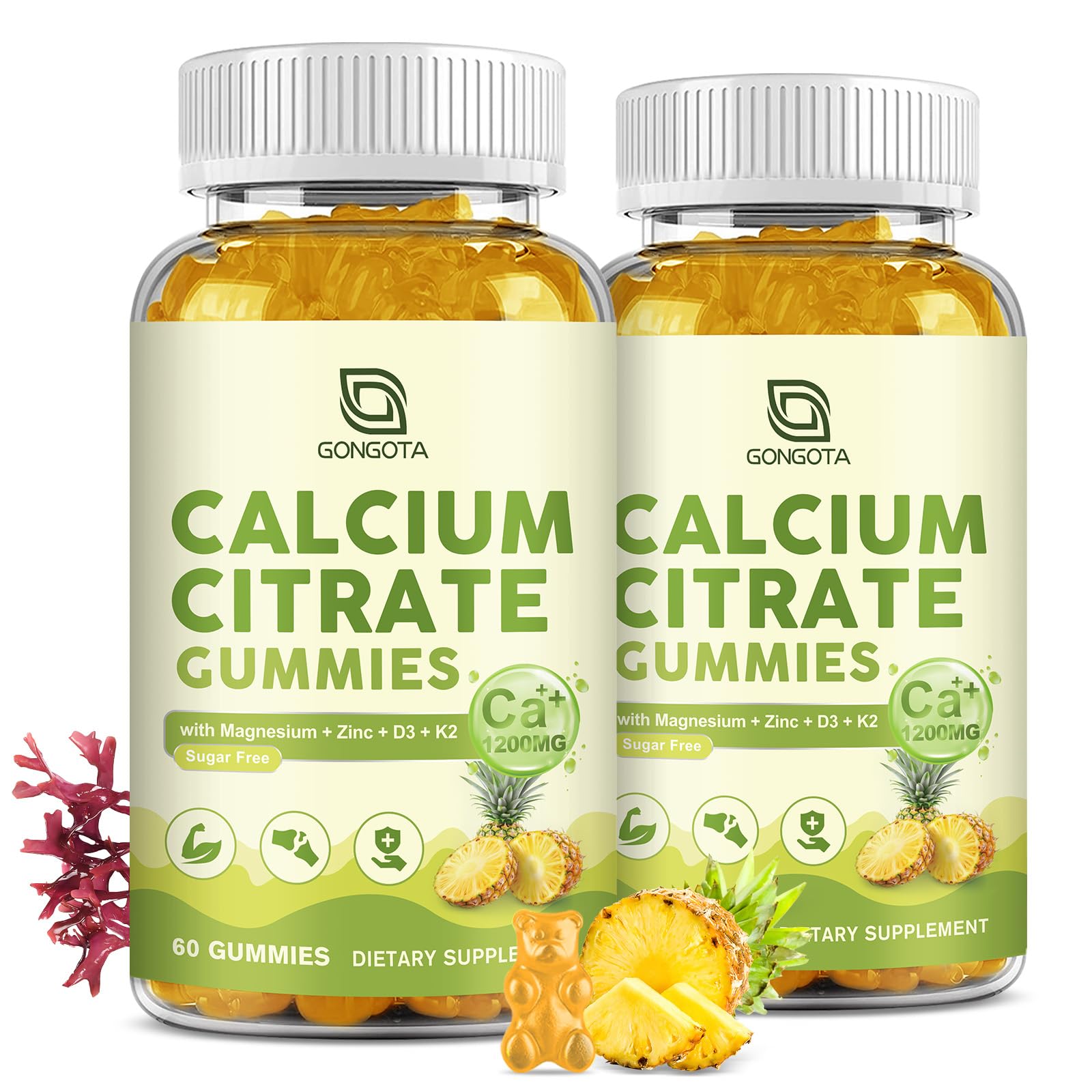 Calcium Citrate Gummies for Women, 1200mg Calcium Citrate Magnesium with Vitamin C D3 K2, Absorption Calcium Supplements for Bone, Muscle, Immune, Sugar Free (120Count) - dailyvitalstore