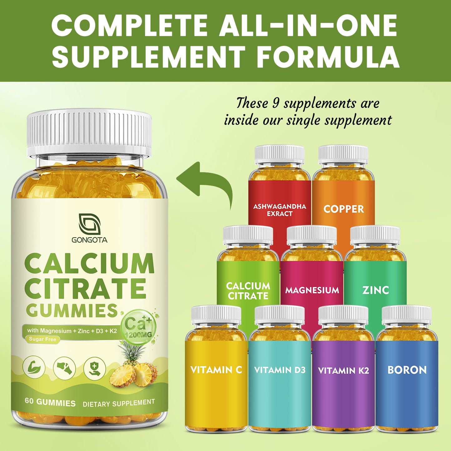 Calcium Citrate Gummies for Women, 1200mg Calcium Citrate Magnesium with Vitamin C D3 K2, Absorption Calcium Supplements for Bone, Muscle, Immune, Sugar Free (120Count) - dailyvitalstore