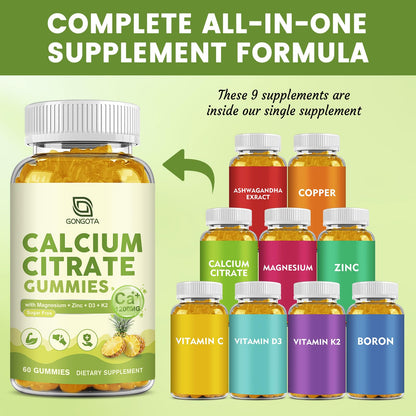 Calcium Citrate Gummies for Women, 1200mg Calcium Citrate Magnesium with Vitamin C D3 K2, Absorption Calcium Supplements for Bone, Muscle, Immune, Sugar Free (120Count) - dailyvitalstore
