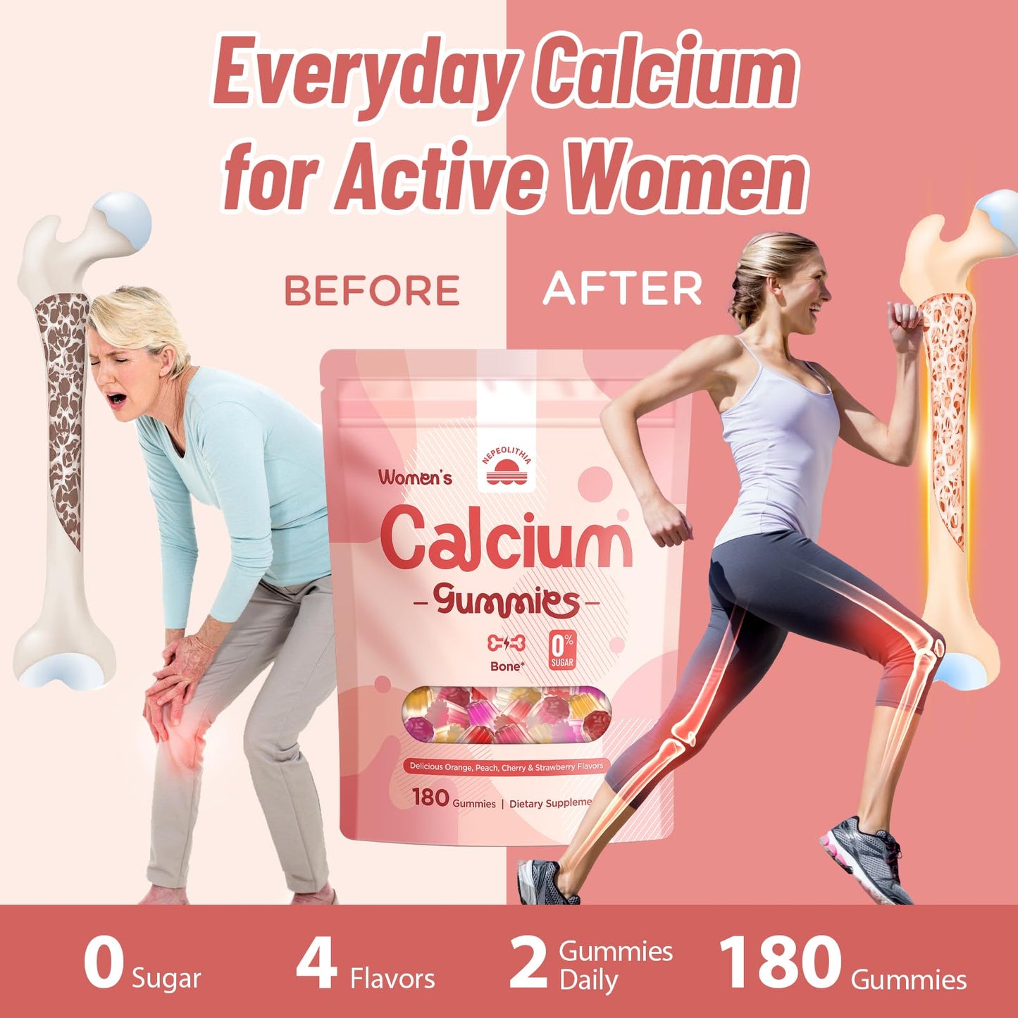 Calcium Gummies for Women – 1500mg Calcium Citrate with Vitamin D3, K2, Magnesium, Zinc, Boron & Soy Isoflavones – Calcium Supplement, Vegan, Zero Sugar, Mixed Fruit Flavors, 360 Count - dailyvitalstore