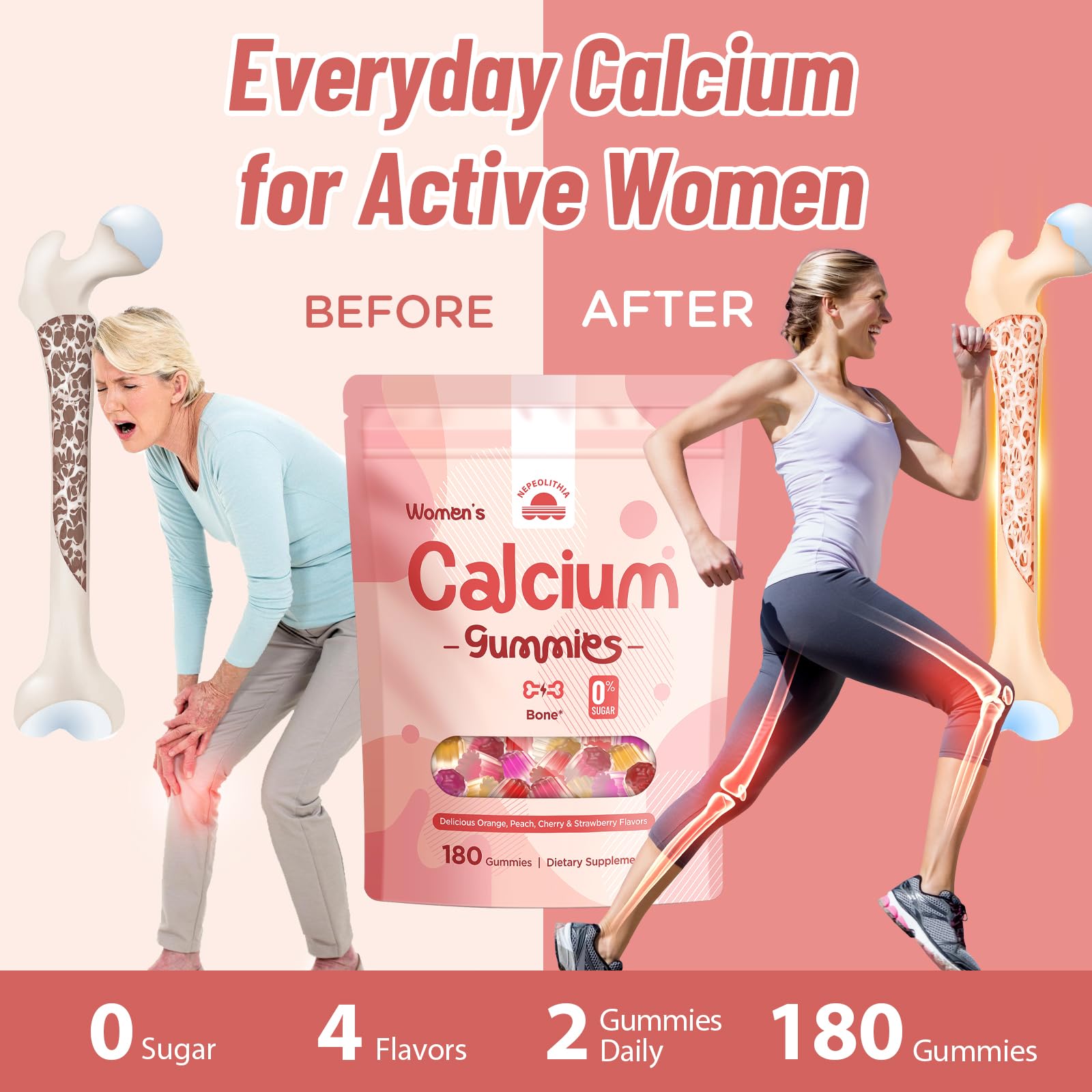Calcium Gummies for Women – 1500mg Calcium Citrate with Vitamin D3, K2, Magnesium, Zinc, Boron & Soy Isoflavones – Calcium Supplement, Vegan, Zero Sugar, Mixed Fruit Flavors, 360 Count - dailyvitalstore