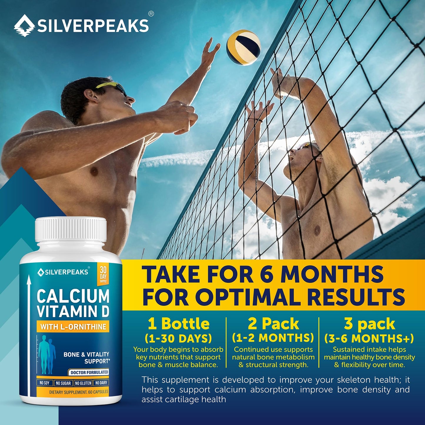 Calcium Supplement with Vitamin D3 and Zinc for Bone Health – Supports Bone Strength & Density – Gentle Non-Constipating Mineral & Amino Acids Blend for Women & Men - 60 Capsules (30 Day Supply) - dailyvitalstore