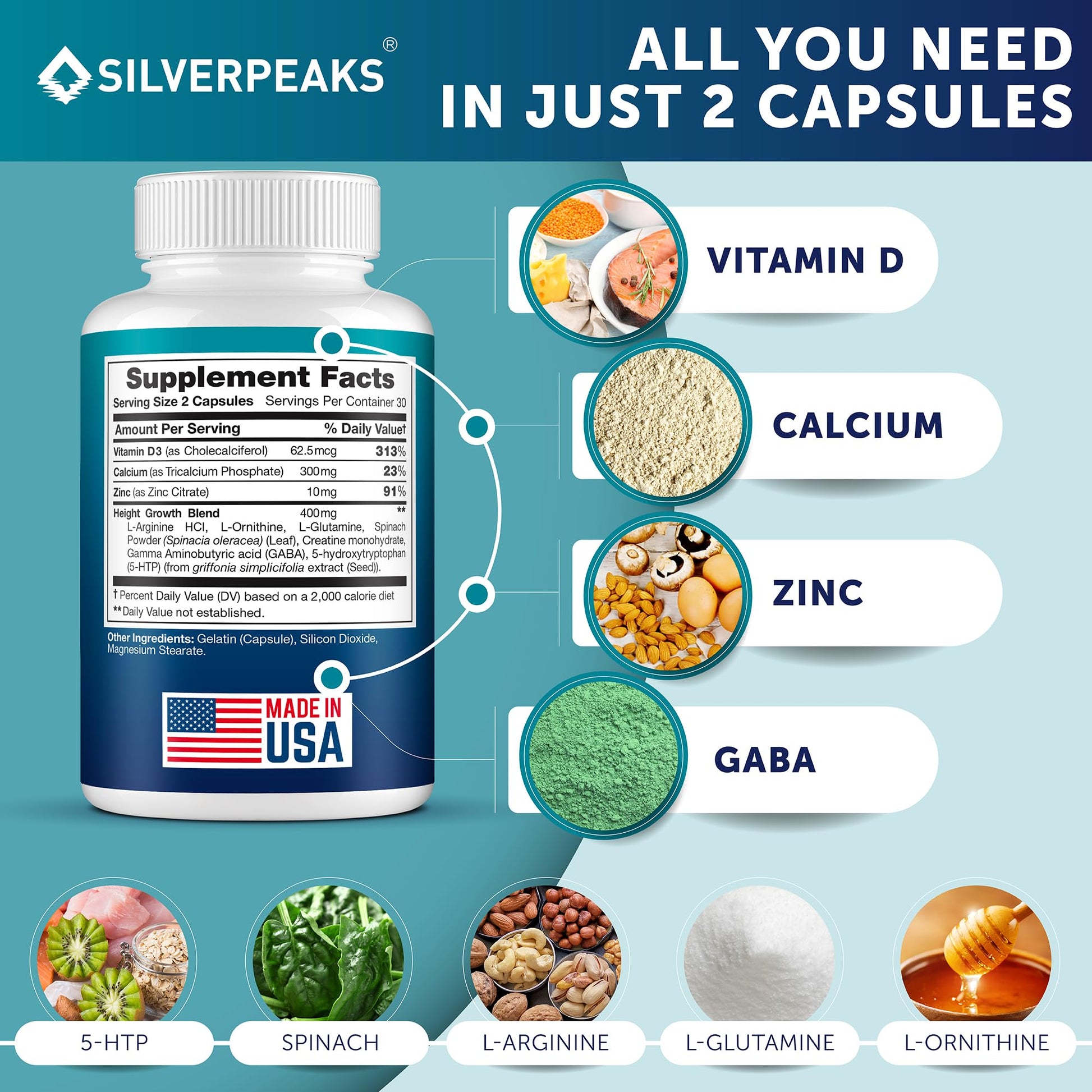 Calcium Supplement with Vitamin D3 and Zinc for Bone Health – Supports Bone Strength & Density – Gentle Non-Constipating Mineral & Amino Acids Blend for Women & Men - 60 Capsules (30 Day Supply) - dailyvitalstore