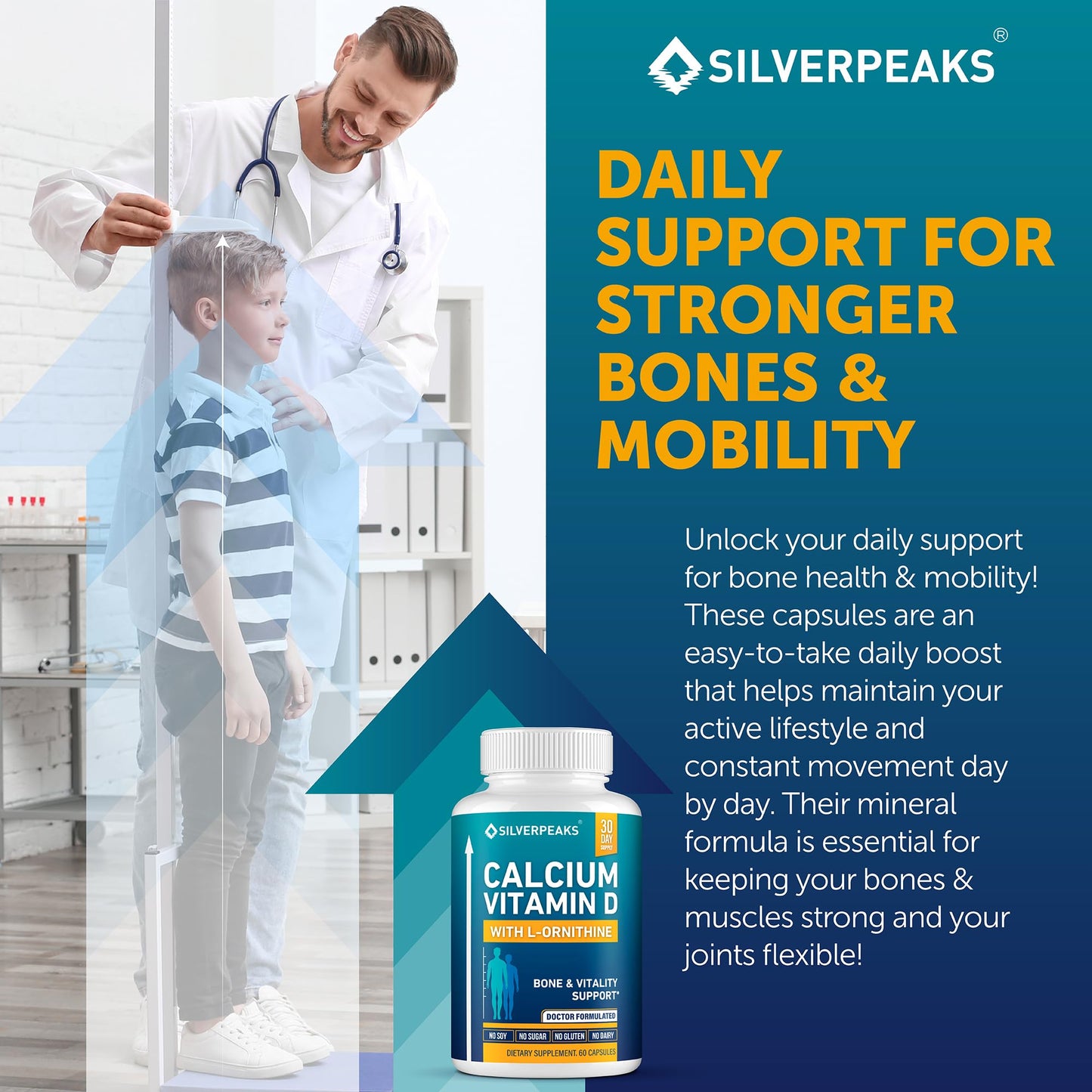 Calcium Supplement with Vitamin D3 and Zinc for Bone Health – Supports Bone Strength & Density – Gentle Non-Constipating Mineral & Amino Acids Blend for Women & Men - 60 Capsules (30 Day Supply) - dailyvitalstore