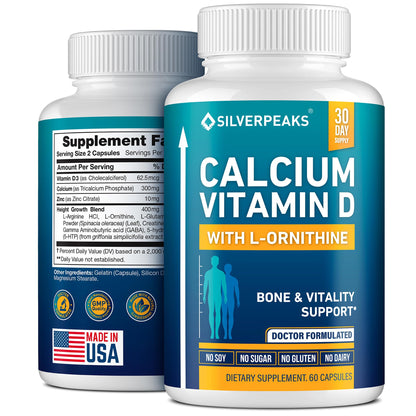 Calcium Supplement with Vitamin D3 and Zinc for Bone Health – Supports Bone Strength & Density – Gentle Non-Constipating Mineral & Amino Acids Blend for Women & Men - 60 Capsules (30 Day Supply) - dailyvitalstore