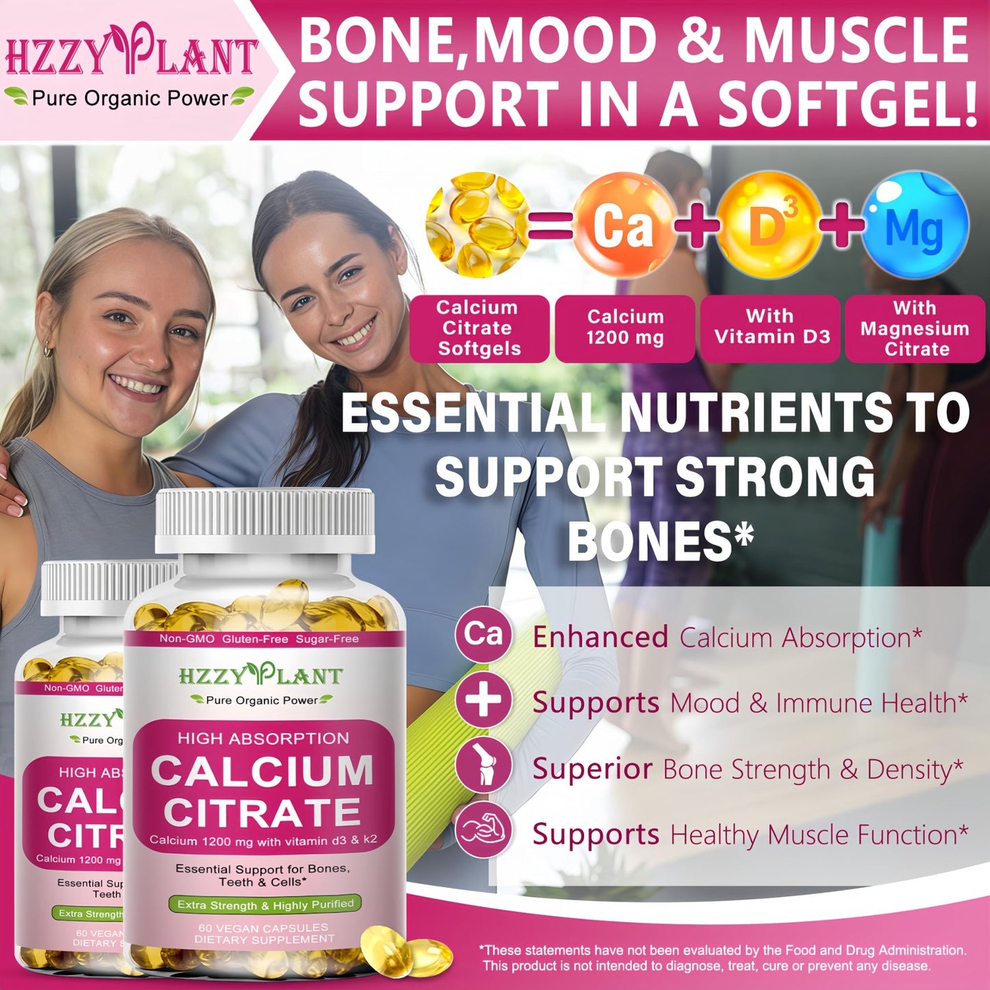 Calcium Supplements for Women Softgels, High Absorption Calcium Citrate Supplement Essential Mineral Calcium 1200 mg with Vitamin D3 Magnesium for Bone Health Support - dailyvitalstore