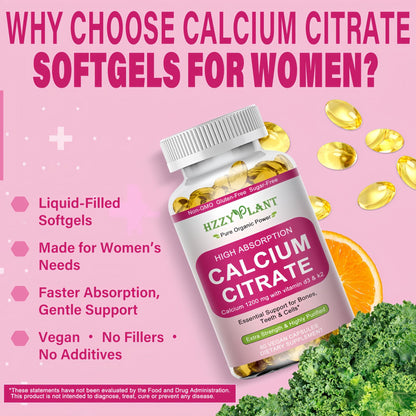 Calcium Supplements for Women Softgels, High Absorption Calcium Citrate Supplement Essential Mineral Calcium 1200 mg with Vitamin D3 Magnesium for Bone Health Support - dailyvitalstore