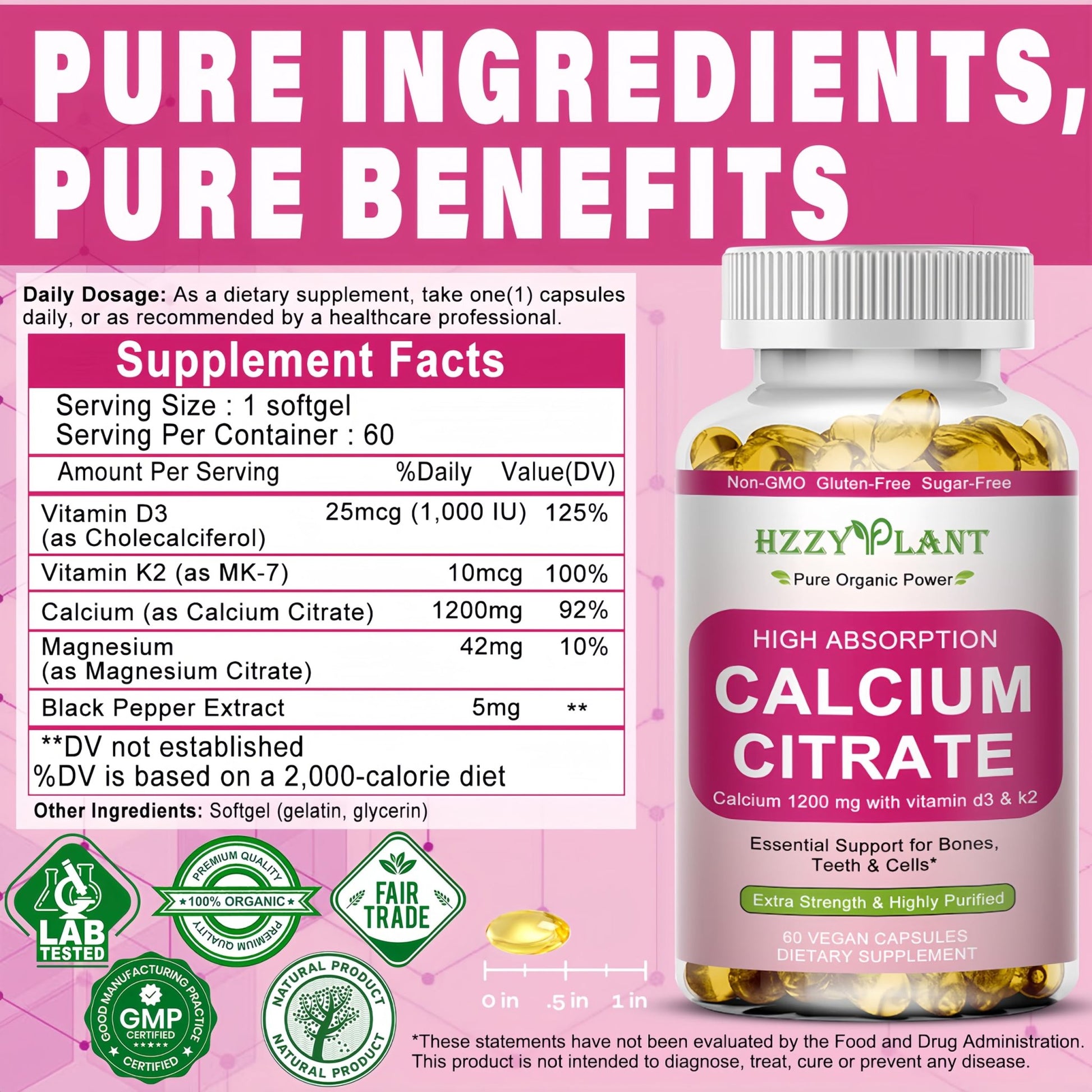 Calcium Supplements for Women Softgels, High Absorption Calcium Citrate Supplement Essential Mineral Calcium 1200 mg with Vitamin D3 Magnesium for Bone Health Support - dailyvitalstore