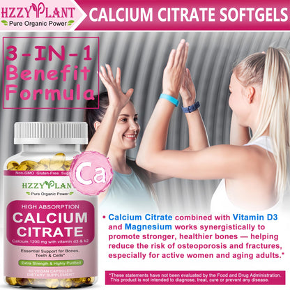 Calcium Supplements for Women Softgels, High Absorption Calcium Citrate Supplement Essential Mineral Calcium 1200 mg with Vitamin D3 Magnesium for Bone Health Support - dailyvitalstore