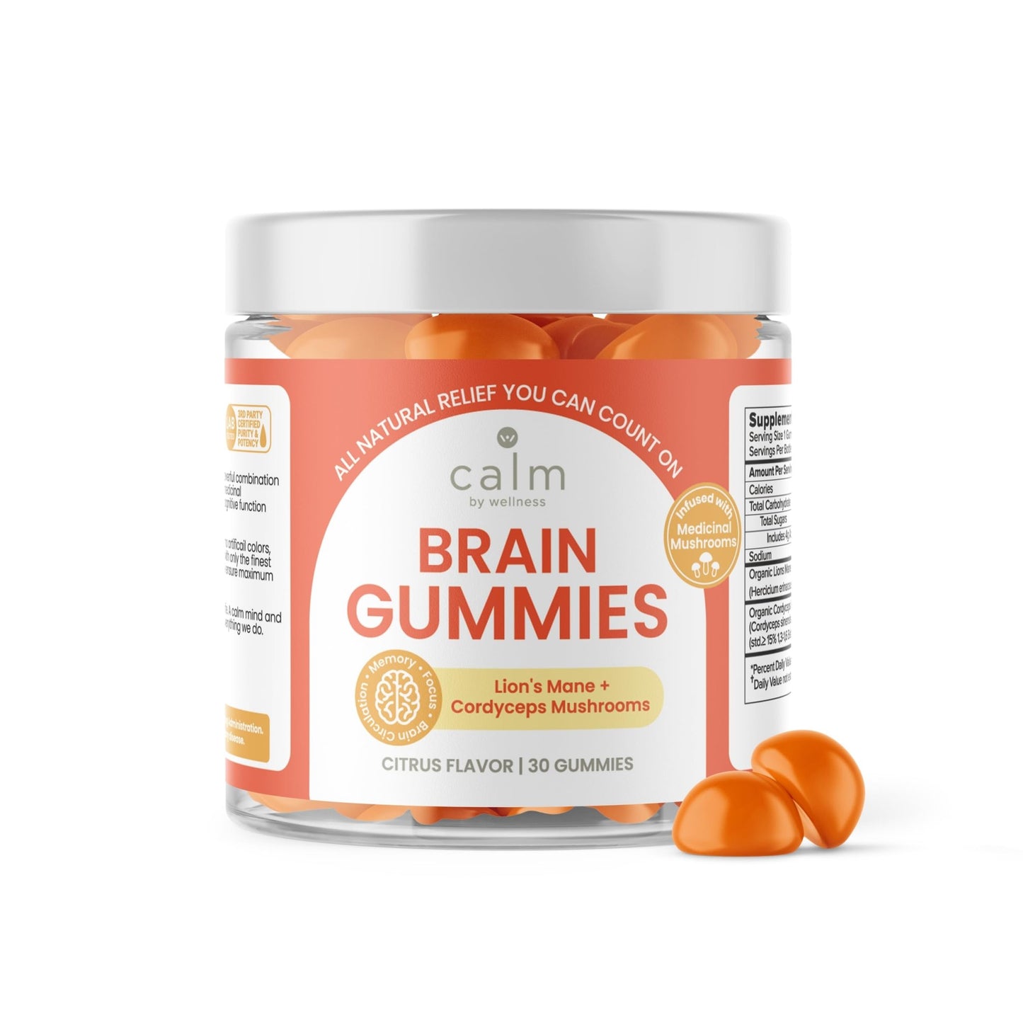 Calm by Wellness Lion’s Mane Gummies for Adults – Vegan Mushroom Gummies with Lion’s Mane & Cordyceps for Brain Support, Memory & Focus, Immune Boost – Citrus Flavor, 30 Count - dailyvitalstore