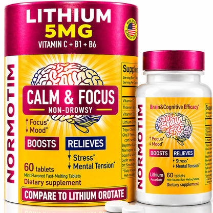 Calm & Focus Support – Lithium Ascorbate 5mg Fast-Dissolve Tablets with Vitamin C, B1 & B6 – Non-Drowsy Cognitive & Memory Support - dailyvitalstore