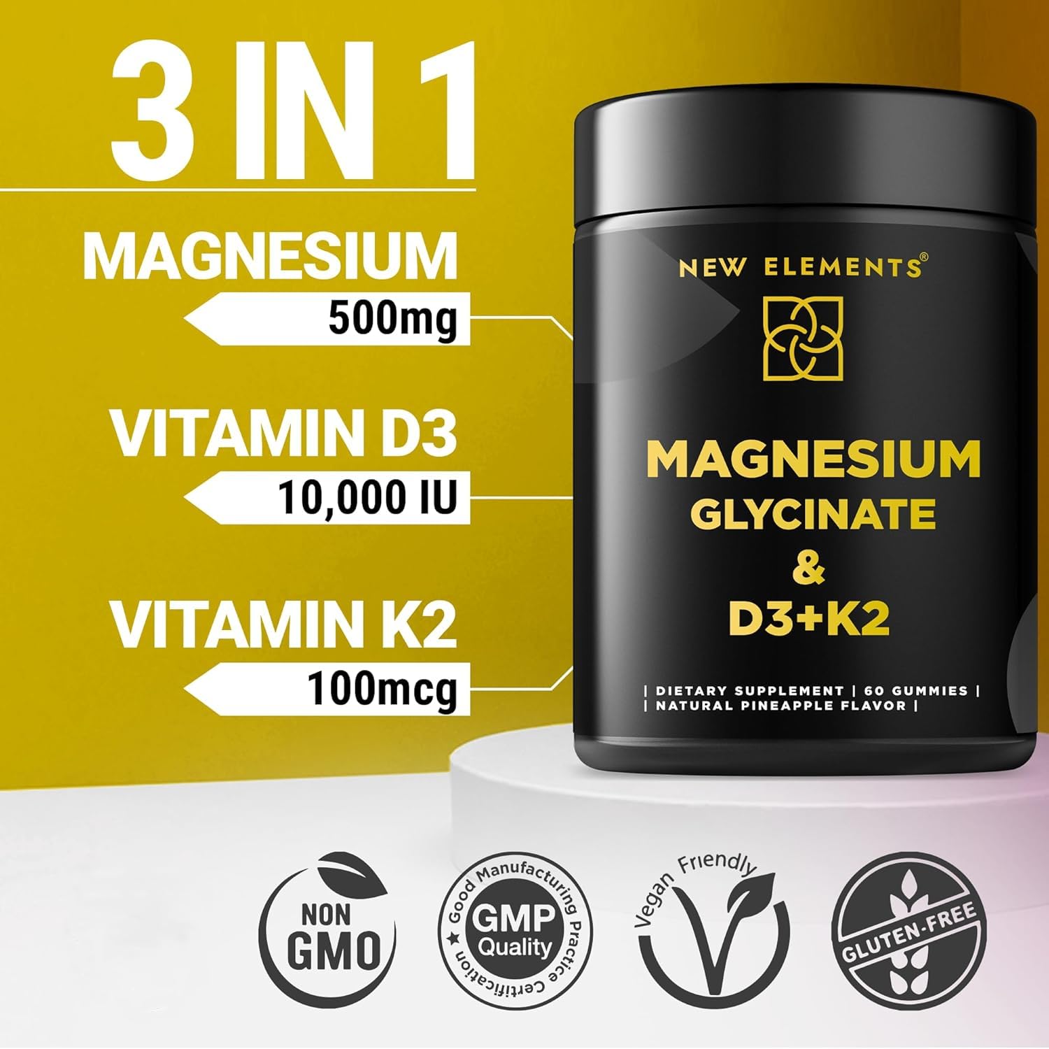 Calm Magnesium Glycinate Gummies 500mg with High-Potency Vitamin D3 10000iu & Vitamin K2 100mcg | Stress Relief, Relaxation & Bone Support for Adults - dailyvitalstore