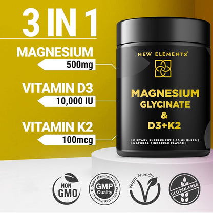 Calm Magnesium Glycinate Gummies 500mg with High-Potency Vitamin D3 10000iu & Vitamin K2 100mcg | Stress Relief, Relaxation & Bone Support for Adults - dailyvitalstore