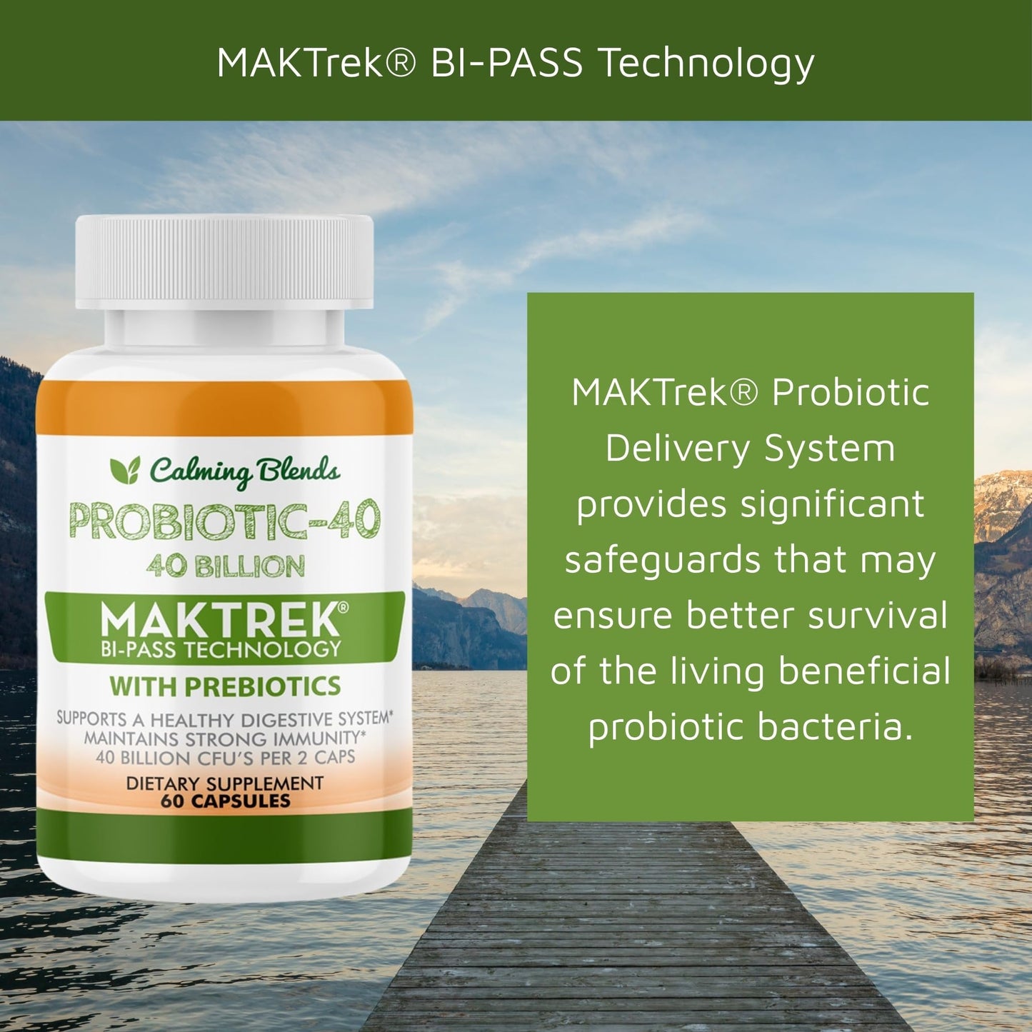 CALMING BLENDS Probiotic, 40 Billion CFU, Bi-Pass Delivery System for Maximum Effectiveness, Shelf Stable, 60 Vegetable Capsules - dailyvitalstore