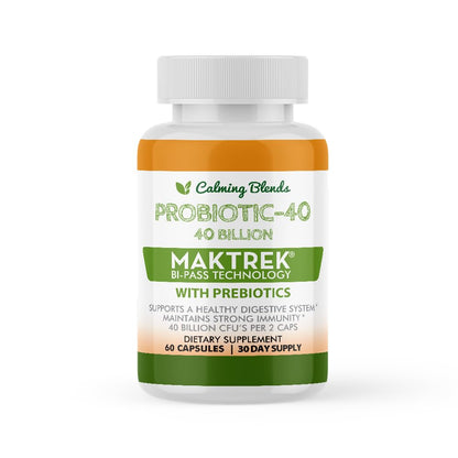 CALMING BLENDS Probiotic, 40 Billion CFU, Bi-Pass Delivery System for Maximum Effectiveness, Shelf Stable, 60 Vegetable Capsules - dailyvitalstore