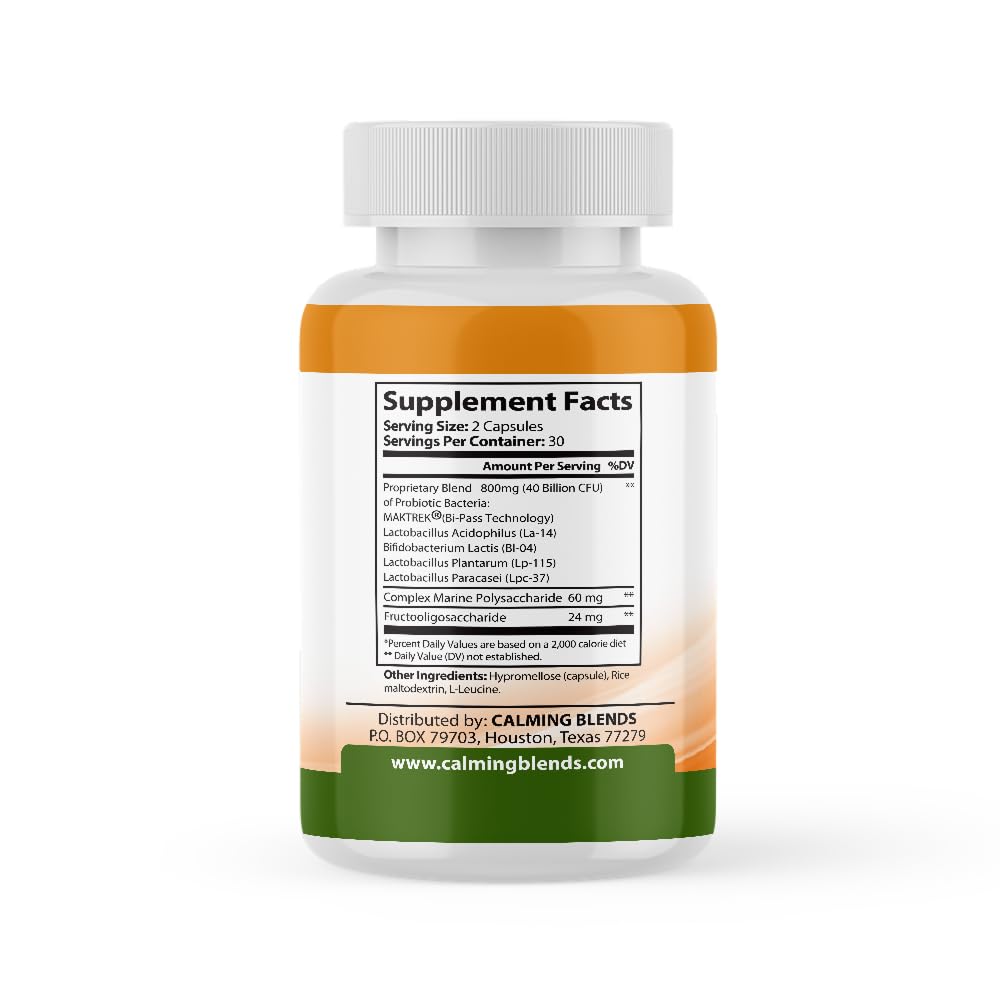 CALMING BLENDS Probiotic, 40 Billion CFU, Bi-Pass Delivery System for Maximum Effectiveness, Shelf Stable, 60 Vegetable Capsules - dailyvitalstore