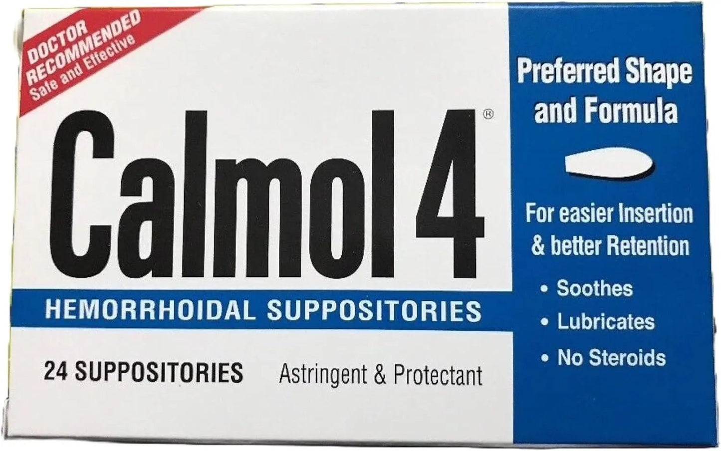 Calmol 4 Hemorrhoidal Suppositories with Soothing Natural Ingredients, 24 Count - dailyvitalstore