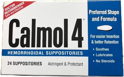 Calmol 4 Hemorrhoidal Suppositories with Soothing Natural Ingredients, 24 Count - dailyvitalstore