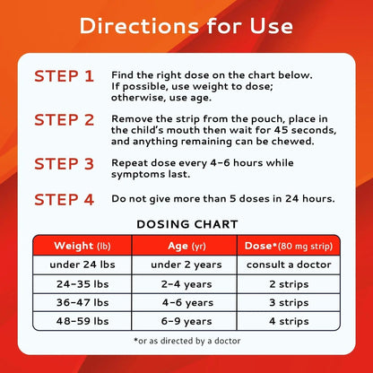 CALMOUR Children's Acetaminophen 36 Strips | Pain Reliever & Fever Reducer | Fast-Acting Support for Cold & Flu Symptoms | Oral Chewable Strips for Kids Ages 2-9 | Travel Size, Orange Flavor - dailyvitalstore