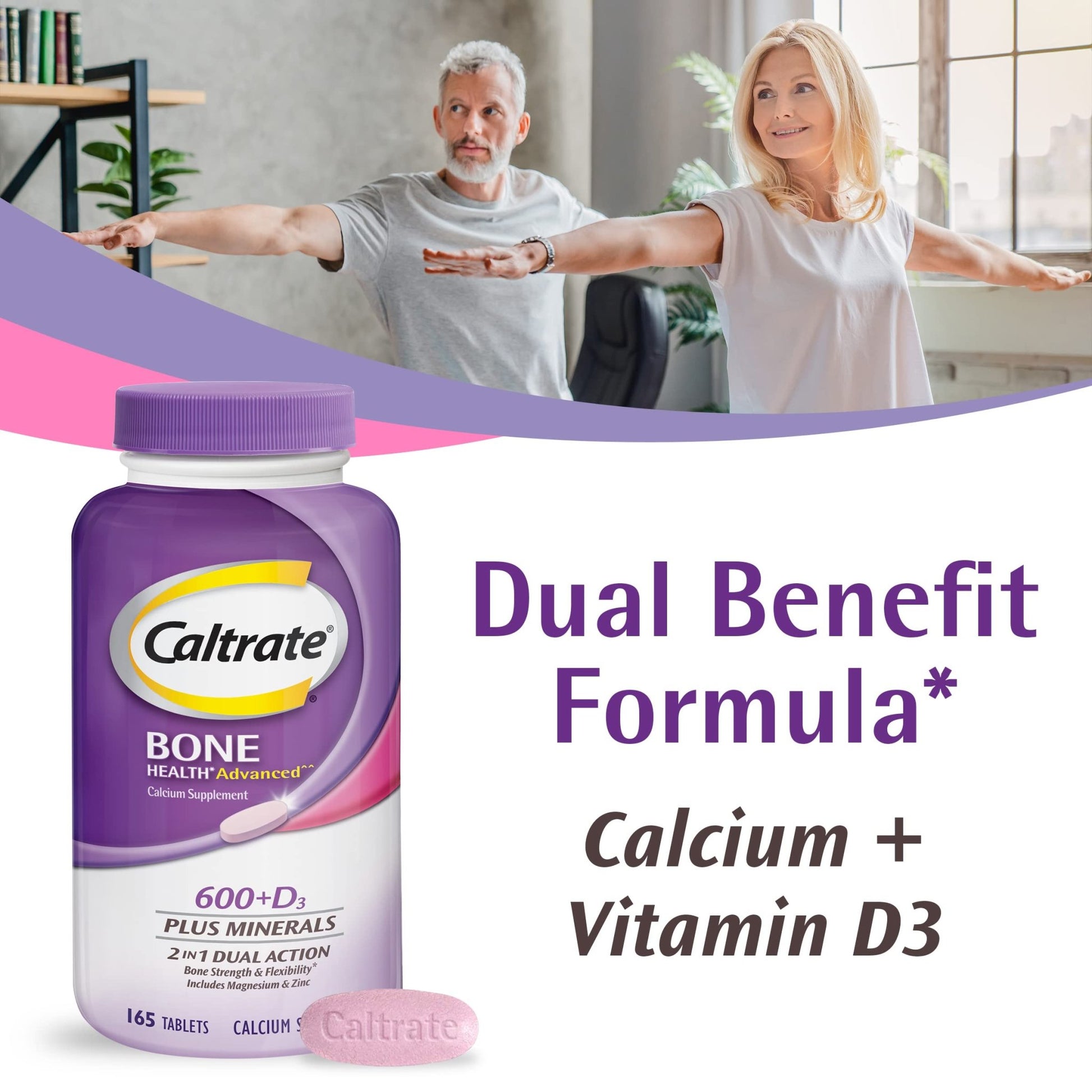 Caltrate 600 Plus D3 Plus Minerals Calcium and Vitamin D Supplement Tablets, Bone Health and Mineral Supplement for Adults - 165 Count - dailyvitalstore