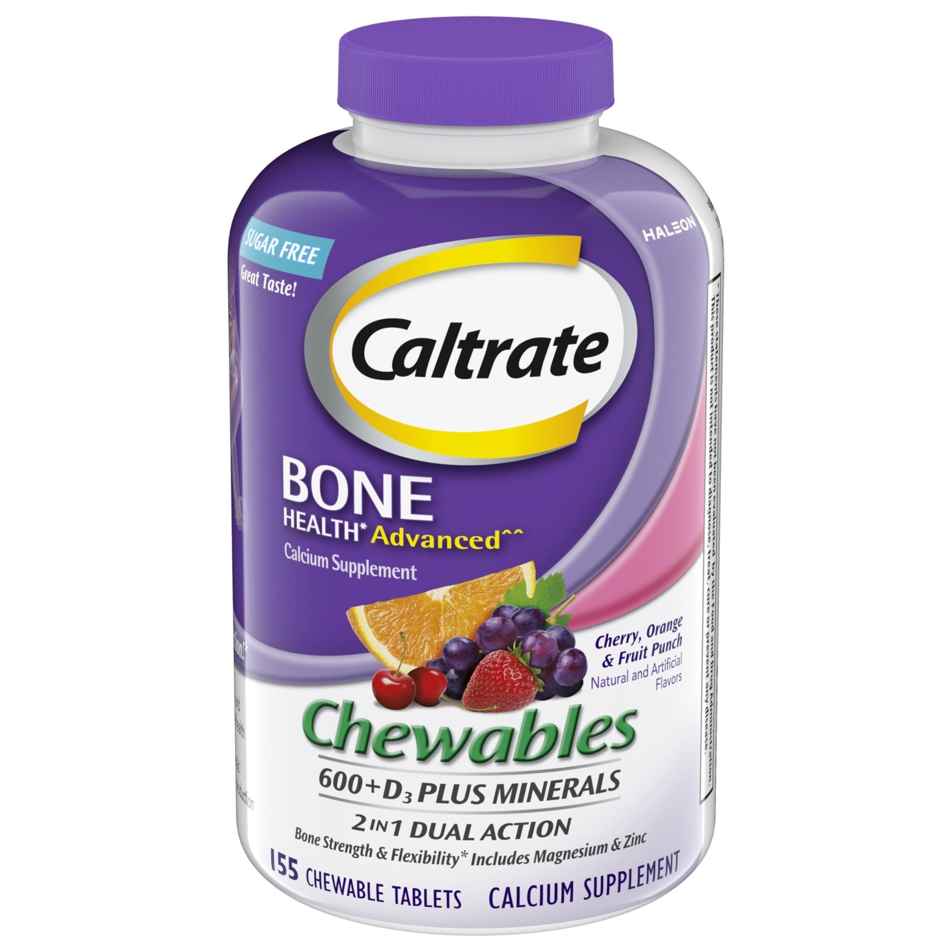 Caltrate Chewables 600 +D3 Plus Minerals Calcium and Vitamin D, Sugar Free, Cherry, Orange and Fruit Punch, 155 count - dailyvitalstore